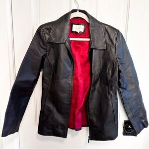 VINTAGE Worthington Black Leather Jacket with Red Lining
